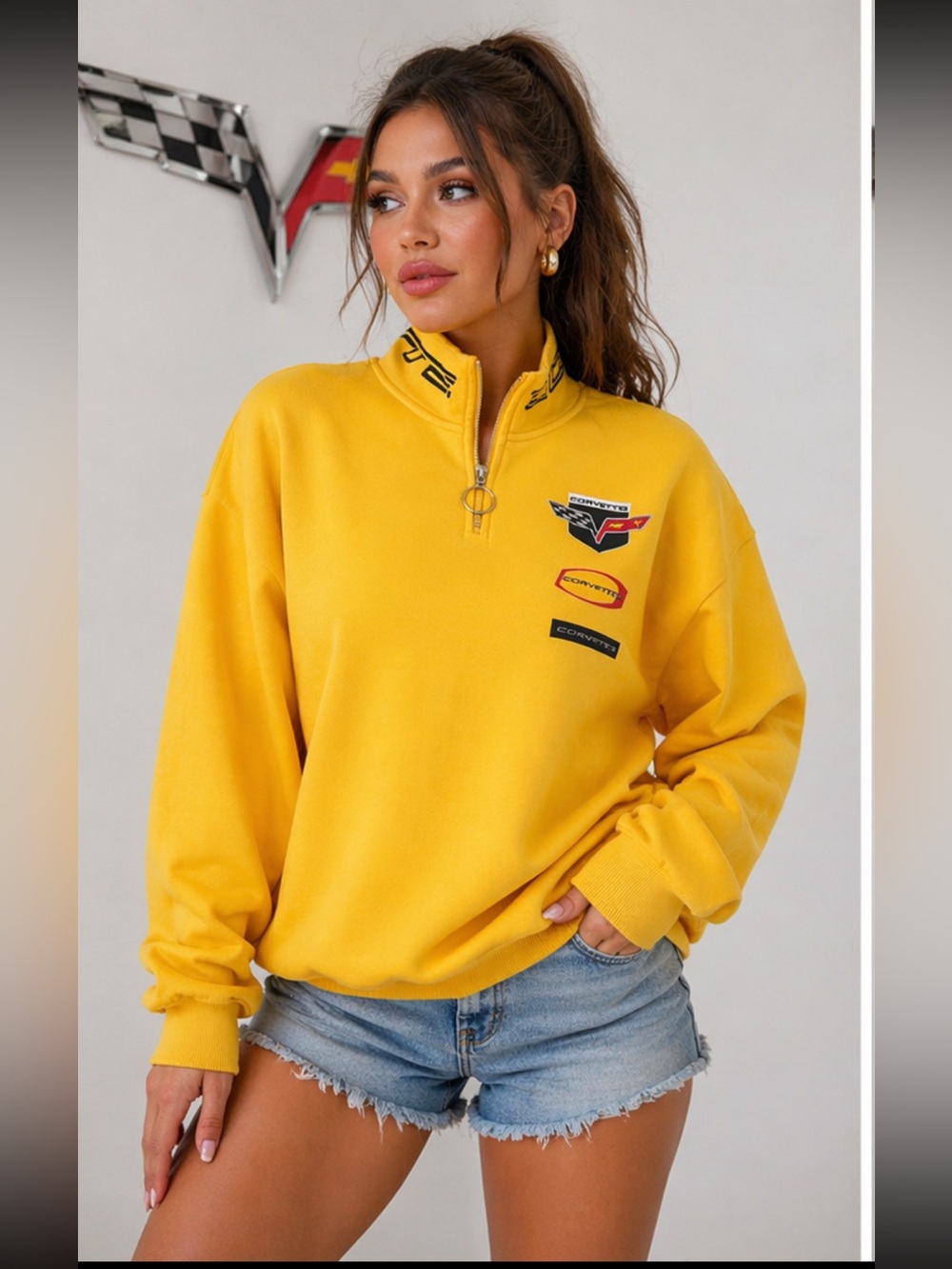 NWT Chevrolet Corvette Racing Yellow Front Zip Up Sweatshirts